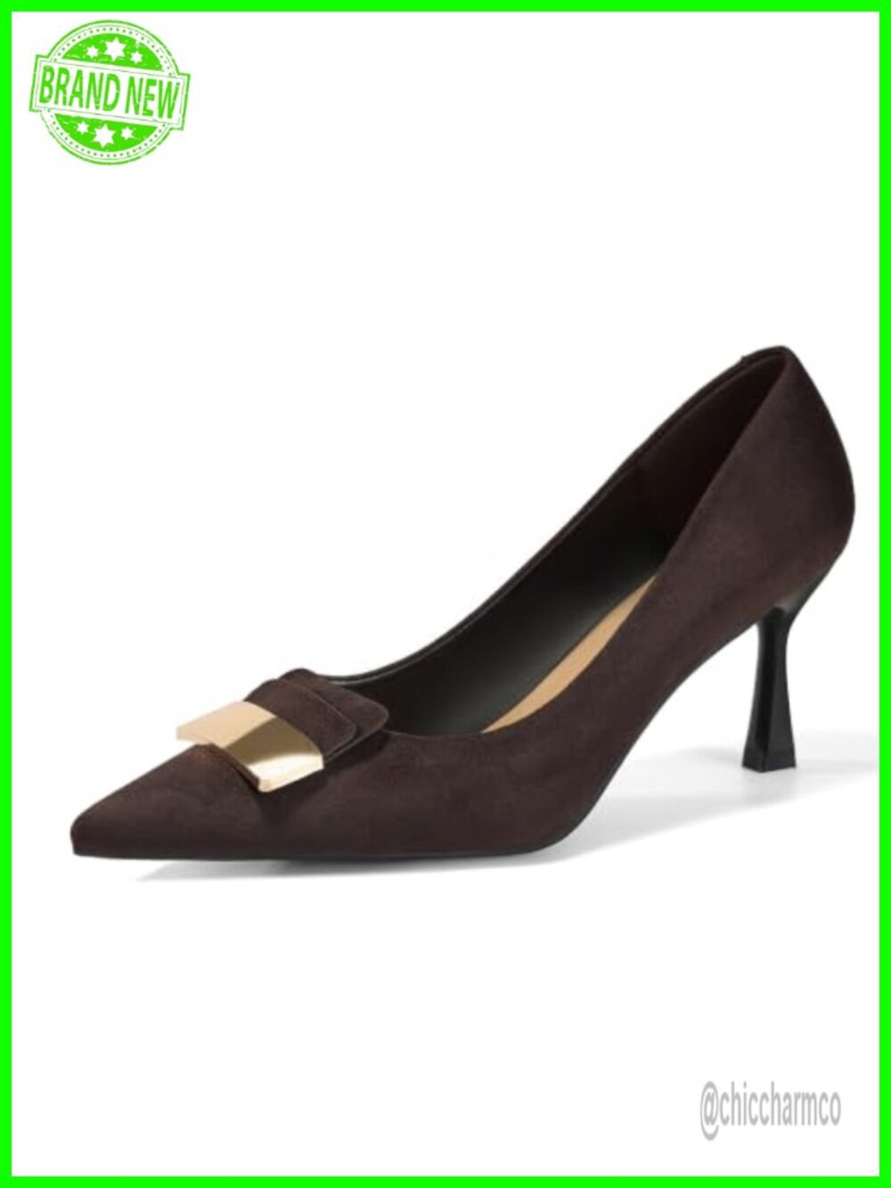 Lambskin Insole Pointed Toe Pumps Metal Deco Dress Shoes